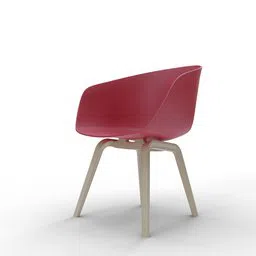 High-quality 3D model of a modern red chair with wooden legs, suitable for Blender rendering and design visualization.