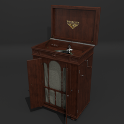 Detailed 3D model of 1909 Victor Talking Machine with animated parts for Blender users.