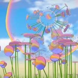 Bubble Dandelion Flower Anime 2D Shaded