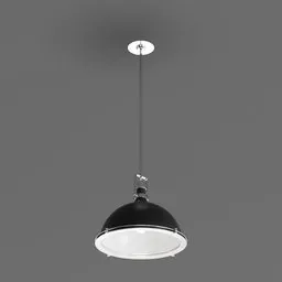 "Modern Industrial Ceiling Lamp in Black and White with Red Trim - High Detail 3D Model for Blender 3D". This sleek and minimalistic ceiling lamp features a single solid black body with phong shading and red trim, perfect for an industrial style modern loft. The high detail 3D model is perfect for use in Blender 3D.