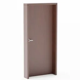 Realistic 3D model of a closed brown door with a silver handle, designed for Blender, optimized for architectural visualization.