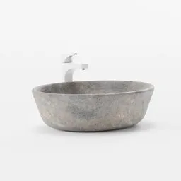 Stone texture oval basin 3D model with modern tall mixer tap, Blender compatible, isolated on white.
