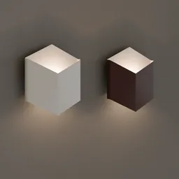 Modern cube-shaped 3D wall lamps emitting soft light, ideal for interior rendering in Blender.