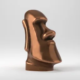"Bronze Moai statue inspired by Henry Moore, depicting a man's face with pronounced cheekbones and reddish beard. A 3D model for Blender 3D, representing the famous megaliths of Easter Island built by the natives of Rapa Nui between 1400-1650 A.D."
