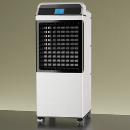 Detailed 3D model of modern air cooler with digital display, optimized for Blender 3D rendering.