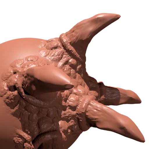 Detailed 3D sculpting brush for creating realistic horn and scale textures in Blender models.