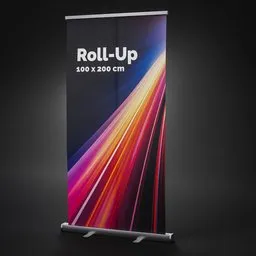 Detailed 3D model of a promotional roll up display banner, ideal for Blender 3D projects in retail settings.