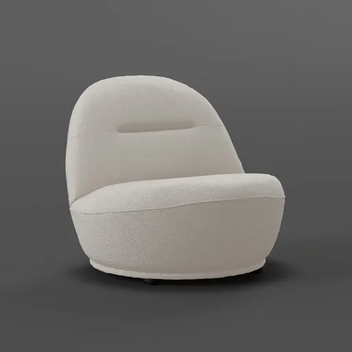 Detailed 3D model of a modern off-white fabric chair, optimized for Blender, showcasing low poly design and realistic texturing.