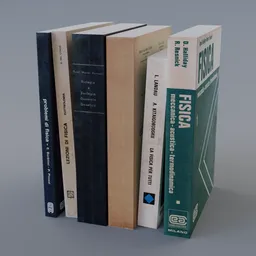 "Science books vol 01: Photorealistic stacked books for Blender 3D. Ideal for game design, academia, and enriching scenes. 4k textures, inspired by Óscar Domínguez and Lorentz Frölich, featuring the Bohr model and a 1998 render."