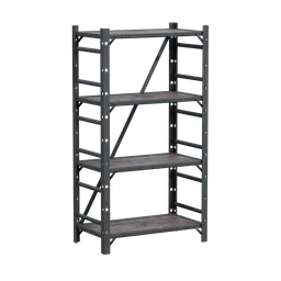 "Metal and wooden bookcase with towers, racks, and shelves, designed for Blender 3D. High quality 1k textures included for realistic rendering. Perfect for adding character to any interior scene."