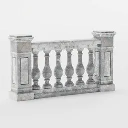 "Stone balustrade balcony piece in Roman or Greek style for Blender 3D. White marble railing with an ornate declotage and blue grey and white color scheme from 3D marketplace. Perfect for precisionism architectural renders."