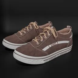 "Stylish Mustang Ladies shoes sneakers in brown with white laces. 3D rendered in Blender 3D with customizable color options. Perfect for daily wear with a chic touch of nonchalance."
