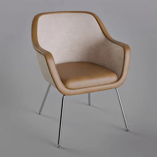 Orange leather and beige armchair