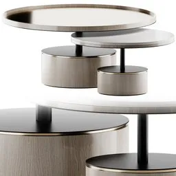 Elegant multi-tiered 3D modeled coffee table with a sleek wood and metal finish, perfect for Blender 3D rendering projects.