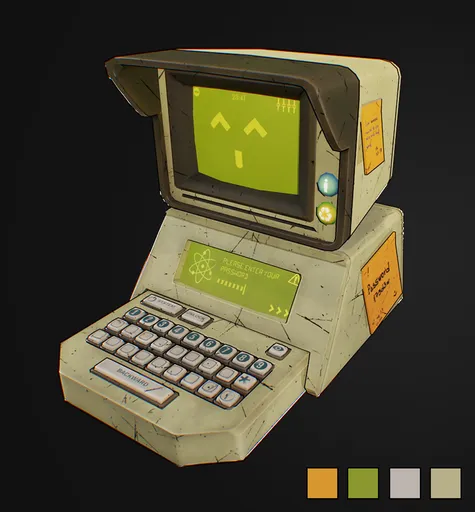 Stylized 3D computer model with retro design, created in Blender, suitable for game development.