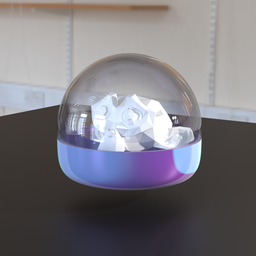 "Japanese top pop gachapon 3D model for Blender 3D, featuring a gumball machine with glass vase and paper, sorceress casting an ice ball, with blue and purple lighting creating a satisfying render. Inspired by Jesper Myrfors and rendered with award-winning 8k technology from Pixar's frostbite 3 engine."