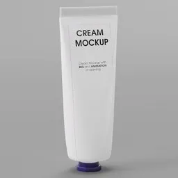 Realistic 3D model of cream tube, high-quality render for makeup or skincare product visualization.