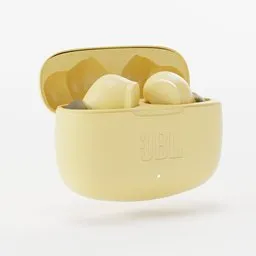 Detailed 3D rendering of wireless earbuds with customizable material, ideal for Blender artists.