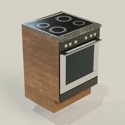 Realistic Blender 3D model showing a detailed stove with oven for kitchen renderings.
