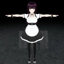 3D anime maid character with FK control rig, detailed outfit, and full facial articulation for Blender animation.