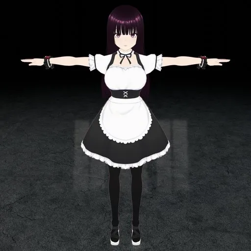 3D anime maid character with FK control rig, detailed outfit, and full facial articulation for Blender animation.