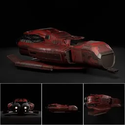 Detailed red sci-fi starfighter 3D model with textures, optimized for Blender rendering.