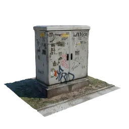 Detailed 3D scanned electric utility box with graffiti, optimized for Blender rendering