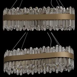 Detailed 3D Blender model of an elegant rectangular crystal chandelier with separate components.