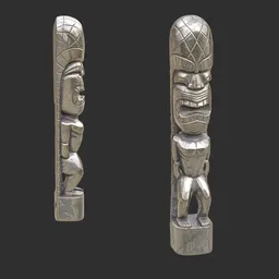 Tiki God Monolith Head Statue Silver