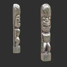 Tiki God Monolith Head Statue Silver