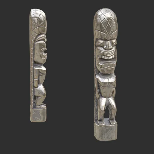 Tiki God Monolith Head Statue Silver