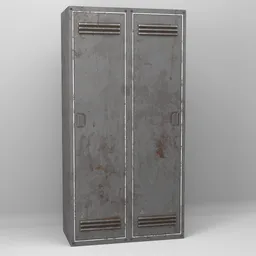 Detailed 3D model of a two-door metal locker, textured for realistic rendering, ideal for Blender setups.
