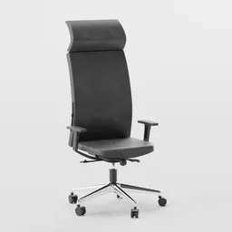 High-back leather office chair 3D model, detailed with armrests and wheels, perfect for Blender 3D rendering.