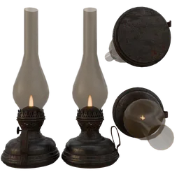 Antique Oil Lamp with Flame