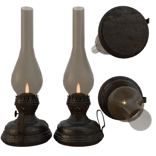 Antique Oil Lamp with Flame