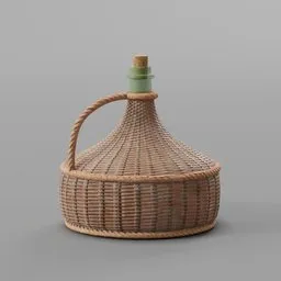 Realistic 3D wicker-wrapped bottle model with textured details, ideal for Blender medieval scene rendering.