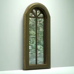 Detailed 3D-rendered gothic style brass window frame suitable for historic architectural visualization in Blender.