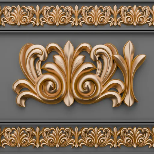 Intricate golden 3D trim brush ornament for efficient detailing in Blender 3D projects.