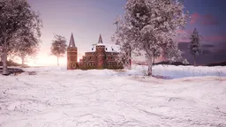 Snowy Castle Landscape Scene