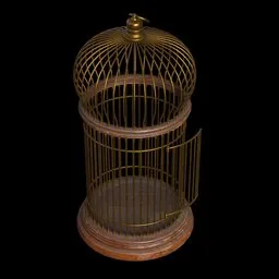 Intricately designed vintage-style birdcage 3D model with open door, ideal for Blender 3D projects.