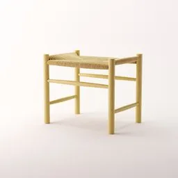 "Fredericia J16 stool, a 3D model for Blender 3D, featuring a small wooden bench with a woven seat. Inspired by Gaetano Previati and ffffound, this stool is a perfect complement to the J16 rocking chair. Embrace the artforum-trending design, blending isometric perspective, tilt-shift, and white-gold kintsugi accents for a visually stunning architectural visualization."