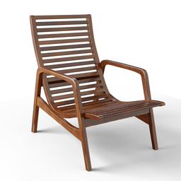 "Hand crafted wooden garden chair made of solid eucalyptus, perfect for outdoor areas. Model created with Blender 3D, featuring natural wear and scratches for authenticity."