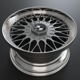 Cross spoke wheel 3D model, detailed rendering, compatible with Blender, with center caps.