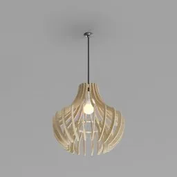 "Parametric solid wood ceiling light fixture with glowing white veins, created using Blender 3D software. This 3D model also incorporates a laser-cut design, making it a unique addition to any interior design project."