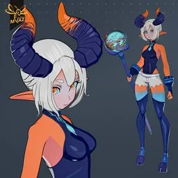 Anime Goat Horned Fantasy Girl - Rigged