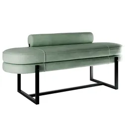 Modern green upholstered bench 3D model with black metal legs for interior design in Blender.