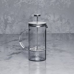 "Stylish French Press 3D model for Blender 3D software. Featuring borosilicate glass carafe and stainless steel metal parts, inspired by John Pawson, with a touch of Carl Gustaf Pilo. Perfect for restaurant-bar scenes. "