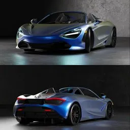 "Explore the luxurious world of supercars with the McLaren 720s Spider 3D model for Blender 3D. Detailed and photorealistic, this futuristic car is available in two stunning colors and is perfect for any 3D rendering project. Front and back views ensure you capture every angle of this beauty. "