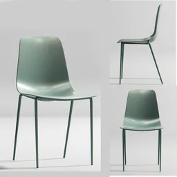 3D render of a modern green chair with sleek steel legs, suitable for Blender 3D projects.