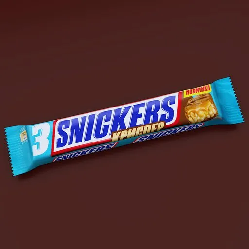 Highly detailed 3D candy bar model with photorealistic textures, compatible with Blender for rendering and animation.